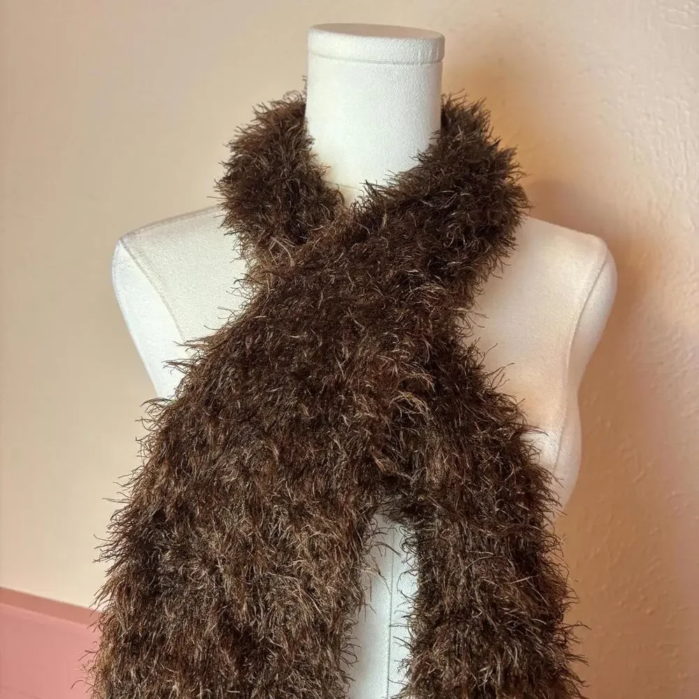 skinny scarf flare brown fuzzy eyelash y2k 90s art whimsigoth quirky boho